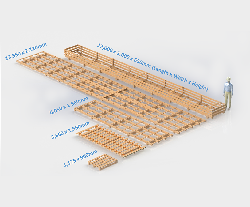 different sizes of pallets